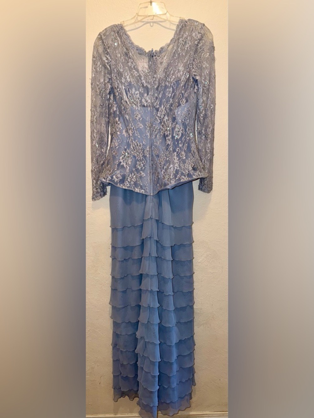 NEW Formal Lace Dress with semi sheer long sleeves and bodice floral embroidery - Picture 5 of 8